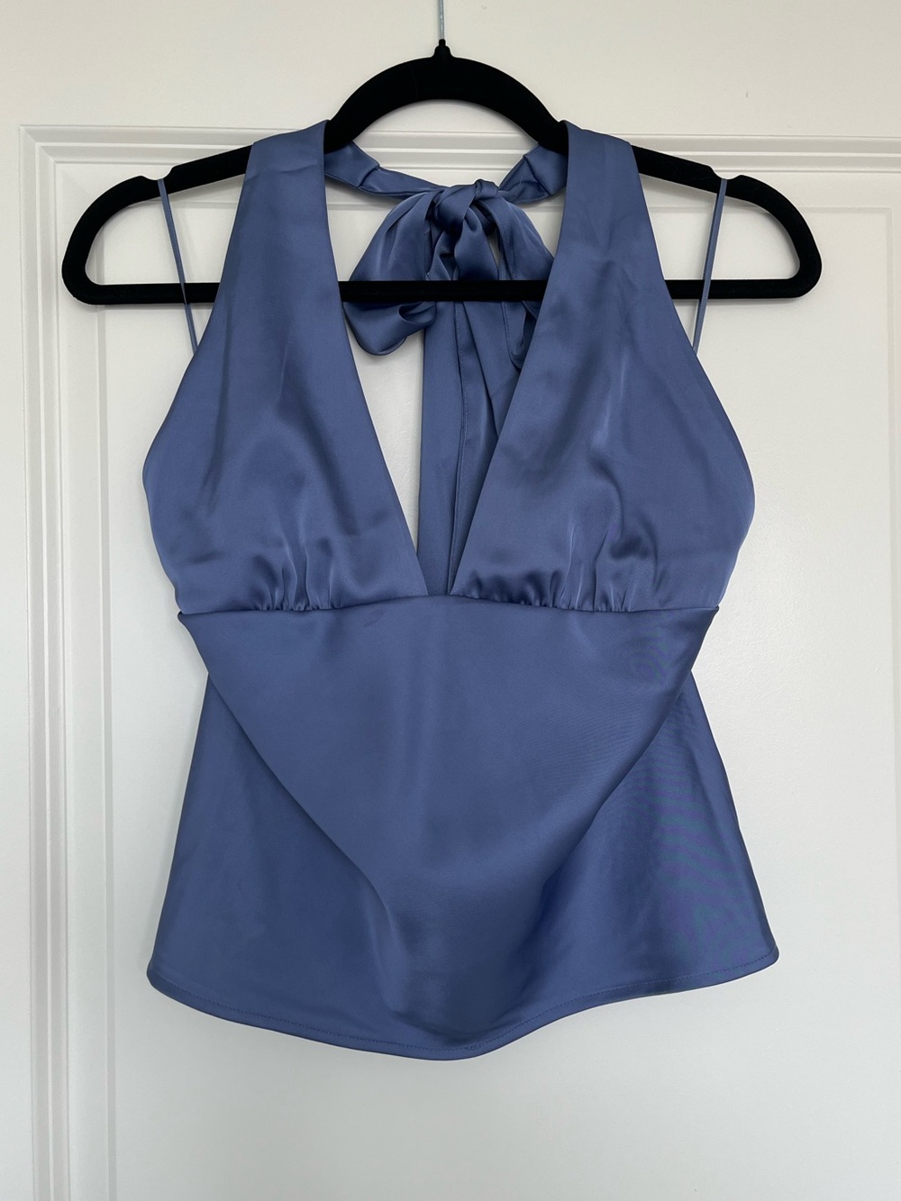 Zara Slate Blue Halter Tie V-Neck Top
